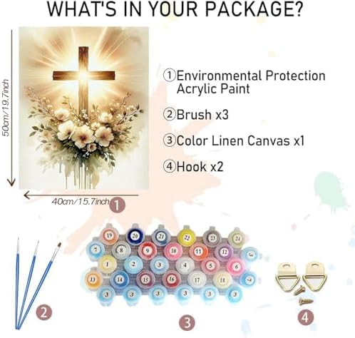 MBNTJHT Cross Paint by Numbers Kit for Adults Beginners,Easy Flowers and Christ Cross Paint by Number Kits on Canvas for Adults,DIY Acrylic Painting Art Kits for Home Wall Decor 16X20 Inch.