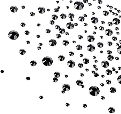 Canvalite 1500PCS Black Rhinestones Flat Back Gems, Nail Rhinestones Nail Art Gems with Pick Up Tweezers and Rhinestone Picker Dotting Pen, Nail Art Tools for Nails, Clothes, Face, Craft