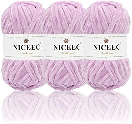 NICEEC 3 Skeins Soft Chenille Yarn 3 x85m (3X 93yds, 3X 50g)_Purple
