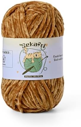 Fuzzy Chenille Yarn for Crocheting, Fluffy Amigurumi Crochet Yarn for DIY Craft/Hat/Shoes, (100g/197yds) Soft Velvet Baby Blanket Yarns（Brown）