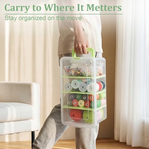 BTSKY Clear Plastic Dividing Storage Box with 4 Deep Compartment Sewing Box
