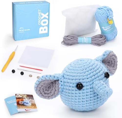 Crochet Kit for Beginners: Elephant Crochet Kit for Adults, Include Easy to Use Yarn, Step-by-Step Video, Patterns, Learn to Crochet, Thanksgiving, Christmas, Birthday Gift