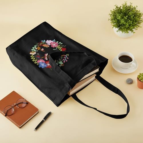 ERKOON Canvas Tote Bag Embroidery Kit for Beginners, Floral Arts Crafts Cross Stitch Kits for Adults Including Stamped Embroidery Bag with Hoops, Needle, Instruction and Color Threads(Wreath)