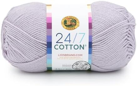 Lion Brand Yarn, 24/7 Cotton Yarn, Wisteria, Light Purple, 1 Pack
