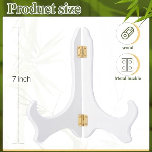 Tatuo 4 Packs Wooden Display Stand Plate Holder Easels,White,7 Inch