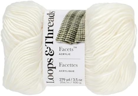 Loops & Threads Facets Yarn - Yarn for Knitting, Crochet, Weaving, and Arts & Crafts - White, Acrylic, 3.5 oz