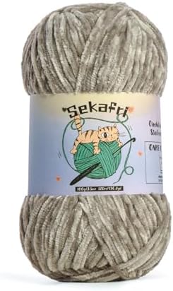 Fuzzy Chenille Yarn for Crocheting, Fluffy Amigurumi Crochet Yarn for DIY Craft/Hat/Shoes, (100 g/197 yds) Soft Velvet Baby Blanket Yarns（Silver Gray）