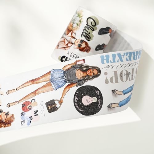WT Chic Attitude Wide Washi Tape, Single Roll, Original Designs, Character Girls Outfits Decorative Tape, Vintage Watercolor Adhesive Paper Tape for Journals, Scrapbooks, Bujo Planners, DIY Crafts