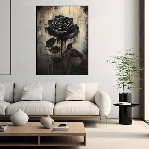 Diamond Art Kits for Adults,Black Rose Diamond Painting Kits for Beginner
