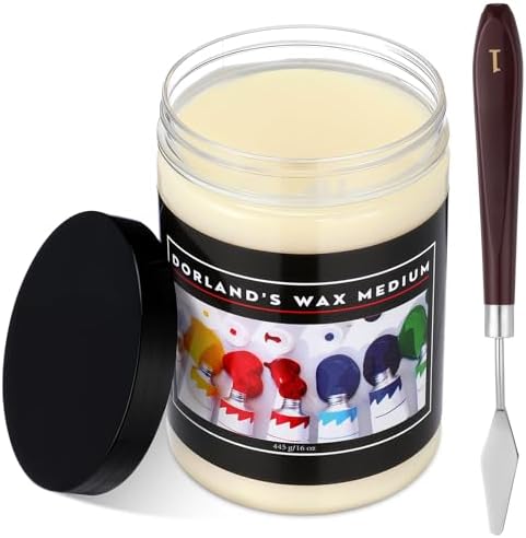 Conelist 1 Set Oil Painting Waterproof and Dustproof Wax Medium with Palette Knife Versatile Waterproof Protective Coat Wax and Dammar Resin Medium for Painting Sealing Finishing (16 oz)