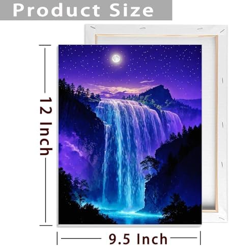 ldazao Framed Paint By Numbers Kit for Adults, Starry Waterfall Paint By Number Artist Kits for Beginner Acrylic On Canvas Forest Oil Painting Kit for Gift Home Wall Decor 9.5x12 Inch