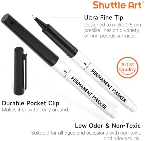 Shuttle Art Permanent Marker, 30 Pack Ultra Fine Point Black Permanent Marker set, Works on Plastic,Wood,Stone,Metal and Glass for Doodling, Marking