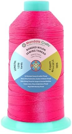 Mandala Crafts Size 138 420D T135 Hot Pink Bonded Nylon Thread, 1250 YDs