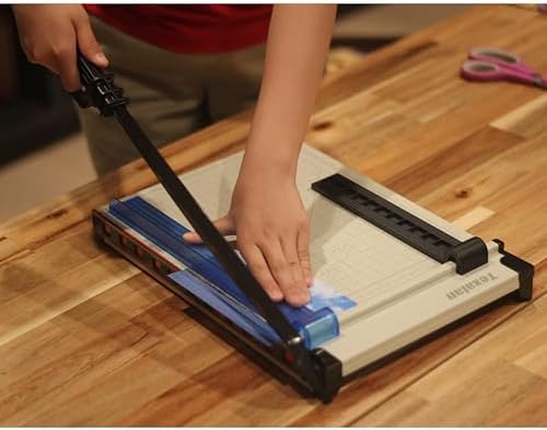 TEXALAN(R) Paper Cutter Letter Size Paper Trimmer 12” Cut Length 12 Sheet Capacity Guillotine Paper Photo Cutter with Magnet Clamp, Paper Guide, Size Guideline