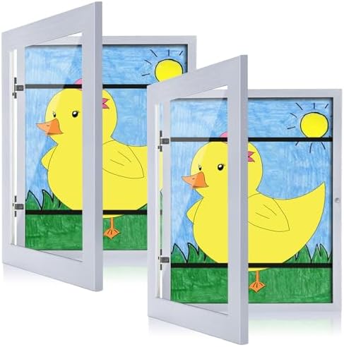 [2-Pack] Kids Art Frames, 8.5x11 Front Opening Kids Artwork Frames Changeable, Light Violet Blue Artwork Display Storage Frame for Wall, Holds 50 Pcs, for 3D Picture, Crafts, Children Drawing, Hanging