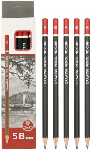 PATIKIL 5B Drawing Pencils for Sketching, 12PCS Sketch Pencils for Drawing Art Pencils Graphite Wood Pre-sharpened for Drawing Sketching Artists, 5B Pencils Black Red Rod