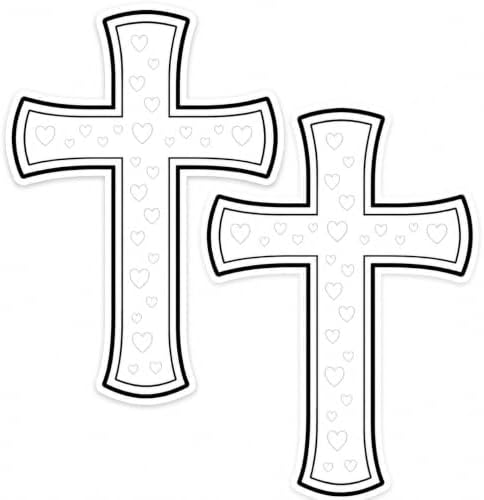 Christian Cross Car Decal, White Heart, 2 Pack