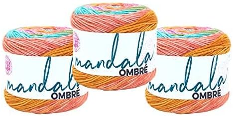 Lion Brand Yarn, Mandala Ombré Yarn, Tranquil, Rainbow Multicolor, 3 Pack | Variegated Yarn for Crochet, Knit, Crafts, Soft, Acrylic Fiber for Blankets, Worsted Weight Sweaters, Colorful Shawls