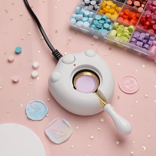 Electric Wax Seal Warmer Kit With Spoon and Tweezers - Great Tool for DIY Seals, Stamp and Melting Sticks, Sealing Beads (White)