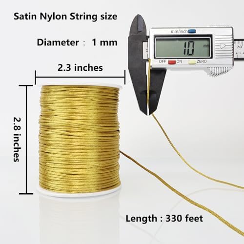 LUSTEMBER 330 Feet Satin Nylon String, 1 mm Silky Smooth Durable Nylon Cord for Jewelry Making, Bracelets, Beading, Necklaces, Macrame, Kumihimo, Rattail, and Chinese Knot Craft