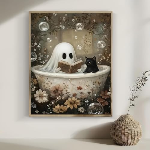 CraftBliss Halloween Reading Ghost Paint by Numbers Kit for Adults, DIY Paint by Numbers Kits for Adults Beginners Without Frame, Acrylic Paint Canvas Painting Kits Art Home Decor 16x20 Inch