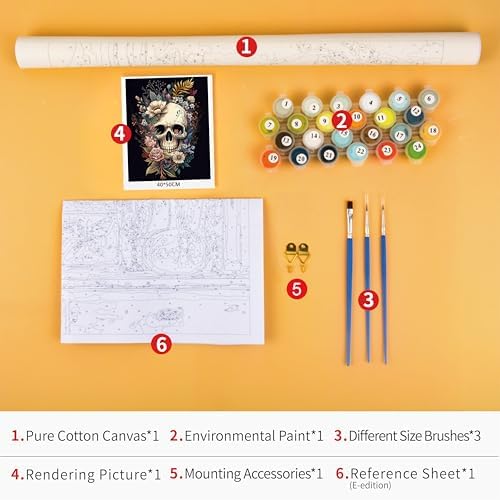 TUMOVO Paint by Numbers Skull with Flowers Paint by Number for Adults
