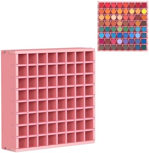 Krafetto 64-Grid Paint Organizer for 2 Oz Bottles, Wall Mount, Pink