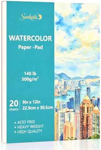 Suokata Watercolor Paper Book, 9"x12", 300 GSM Cold Press Texture Paper Pad
