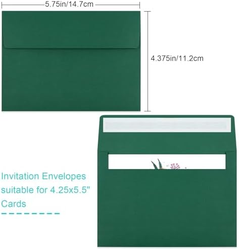 70 Packs of Invitation Envelopes, A2 Dark Green Postcard Envelopes for 4.5x5.5 Cards for Invitations, Self Seal for Photos RSVP, Greeting Cards