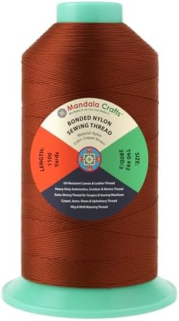 Mandala Crafts Size 92 280D T90 Copper Brown Bonded Nylon Thread, 1100 YDs