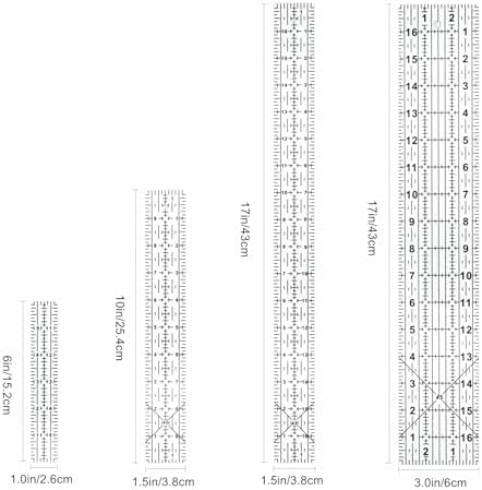 Sewing Rulers Quilting Ruler,Acrylic Quilting Templates,Sewing Tools Accessories Supplies for Patchwork Precision Fabric Cutting 4pcs(1x6,3x17,1.5x17,1.5x10inch)