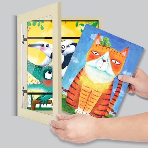 [2-Pack] Kids Art Frames, 8.5x11 Front Opening Kids Artwork Frames Changeable, Ivory Artwork Display Storage Frame for Wall, Holds 50 Pcs, for 3D Picture, Crafts, Children Drawing, Hanging Art,