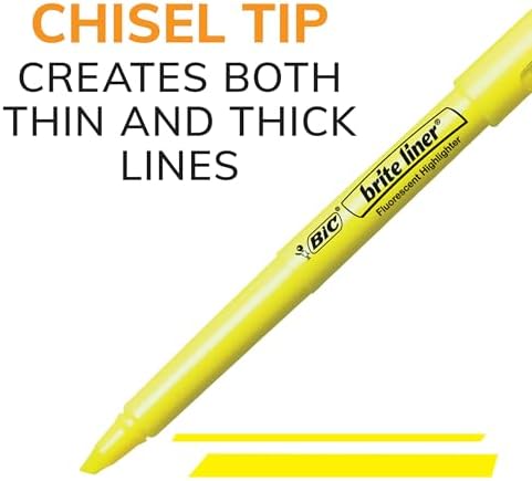 BIC Brite Liner Highlighters, Chisel Tip, 12-Count Pack, Yellow Ink