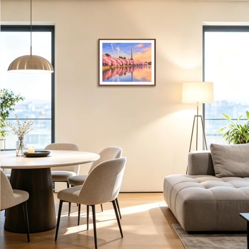 Washington Monument Cherry Blossoms Paint by Number, Washington D.C. Cityscape Paint by Numbers for Adults, Modern Urban Picture Canvas Acrylic Painting for Gift Home Decor(16×20inch, Unframe)
