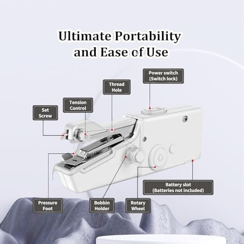 Handheld Sewing Machine,Sewing Machines for Beginners,Portable Electric Mini and Samll Hand Held Kit for Adults Included Mannual and Accessories,Sewing Hem Quick Stitching (White-1)