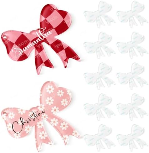 YOPPIX 10 Pcs Sublimation Bow Blanks, Sublimation Acrylic Bow Blanks Keychain for Heat Transfer Keychain Luggage Tag Baggage Handbag Travel Suitcase Tags, Home Gift Crafts Supplies