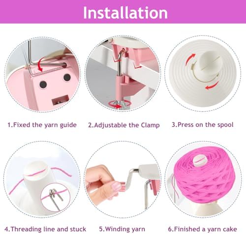 Ayasee Yarn Ball Winder, Yarn Winder for Crocheting Spinner Knitting Hand Operated Storage + 53 Pieces Stitch Knitting Needles + 1 Pieces Scissors (Pink)