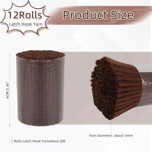 AKZYTUE 12 Rolls Latch Hook Yarn, Precut Rug Yarn for Latch Hook Kits, Crochet Yarn Bundles for Latch Hook Rug Making, DIY Tapestry Crafts for Adults & Beginners,Coffee Brown