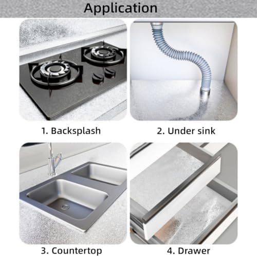 Soqool Kitchen Oil Proof Sticker, Peel and Stick Aluminum Foil Backsplash Wallpaper, Self Adhesive Waterproof Contact Paper for Cabinet, Drawer, Shelf Liner, Countertop Cover, 15.7 x196.8 Inch