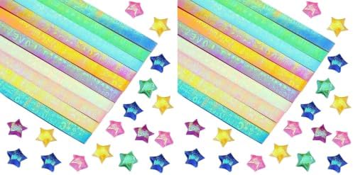 SUNNYCLUE 900 Sheets Star Paper Strips Stars Origami Pearlescent Love You Green Pink Blue Purple Lucky Double Sided Origami Paper for Craft DIY Hand Art Projects Crafting Supplies Wedding (Pack of 2)