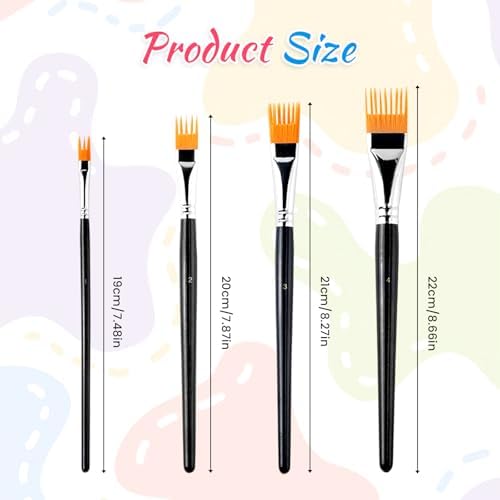 4PCS Art Grainer Brush Comb Set, Professional Artist Acrylic Paint Brush Comb Set, Small Nylon Bristles Painting Brushes for Acrylic, Oil and Watercolor, Ideal for Artists Beginners, Short Handle