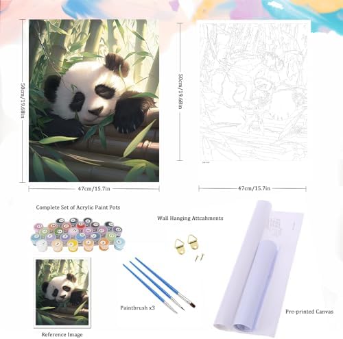 Natuyalo Panda Paint by Numbers Kit for Adults - Animal Paint by Number on Canvas Without Frame, DIY Acrylic Painting for Ideal Gift Home Wall Decor (16x20 Inch)