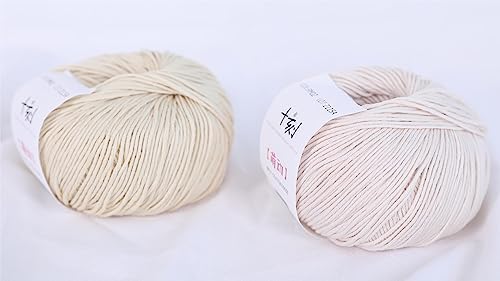 Fine Weight Knitted and Crocheted Cotton Yarn, 100% Long Staple Cotton Yarn, Baby Sports, 2 Packages of 100g/3.52oz (Per Skein 50g/162yards)-Milk Tea White
