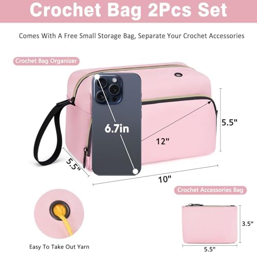 IBFUN Crochet Yarn Knitting Bag Organizer for Knit Accessories Hooks