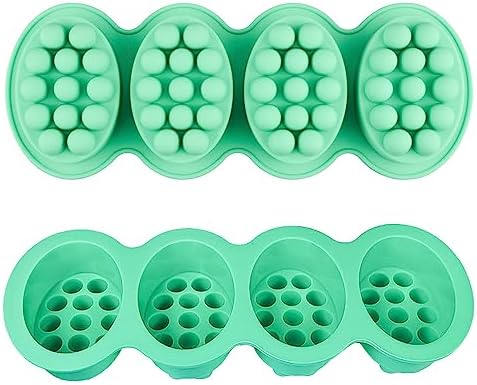 Silicone Soap Mold, 4 Cavity Oval Massage Soap Mould Cookie Chocolate Cake Mold Tray for DIY Homemade Craft (Green)