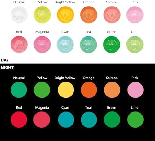 Artecho Glow in the Dark Acrylic Paint Set – 12 Colors x 11ml (0.37oz) | Non-Toxic Waterproof Art Supplies for Canvas Rock Wood Fabric – Rich Pigment Craft Paint for Adults & Hobbyists