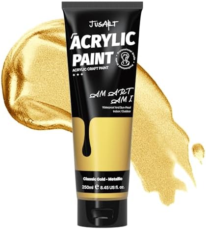 JusArt Acrylic Paint Metallic Gold Tubes(250ml, 8.45oz)