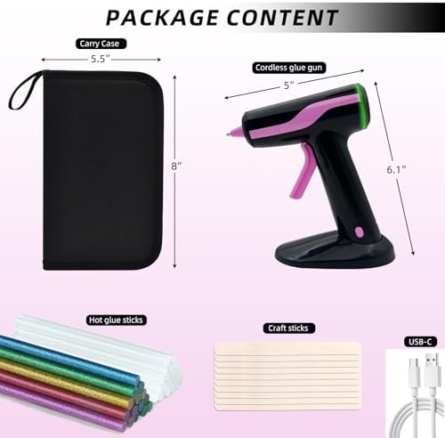 Cordless Hot Glue Gun Smart Power-Off, Mini Glue Gun Kit USB-C Rechargeable