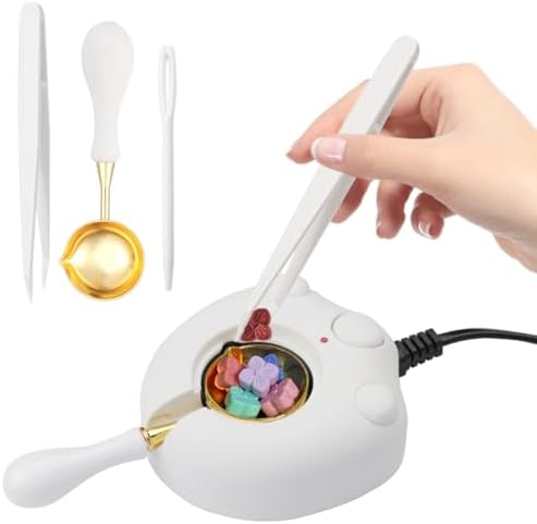 Electric Wax Seal Warmer Kit With Spoon and Tweezers - Great Tool for DIY Seals, Stamp and Melting Sticks, Sealing Beads (White)