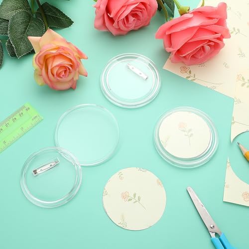 60 Pcs Clear Button Pins for Craft DIY Photo Acrylic Blank Pins 3"